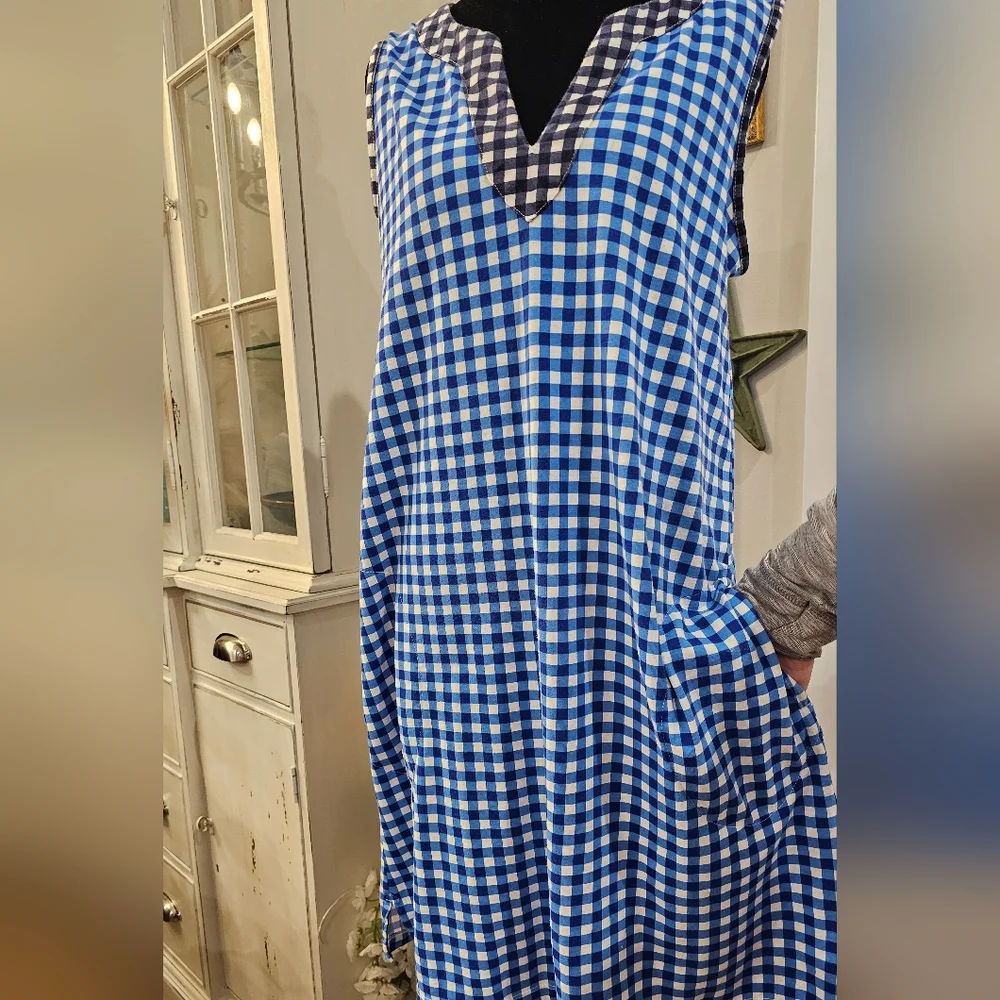 LANDS' END X Draper‎ James Gingham T-Shirt Dress Size Medium - Picture 7 of 8